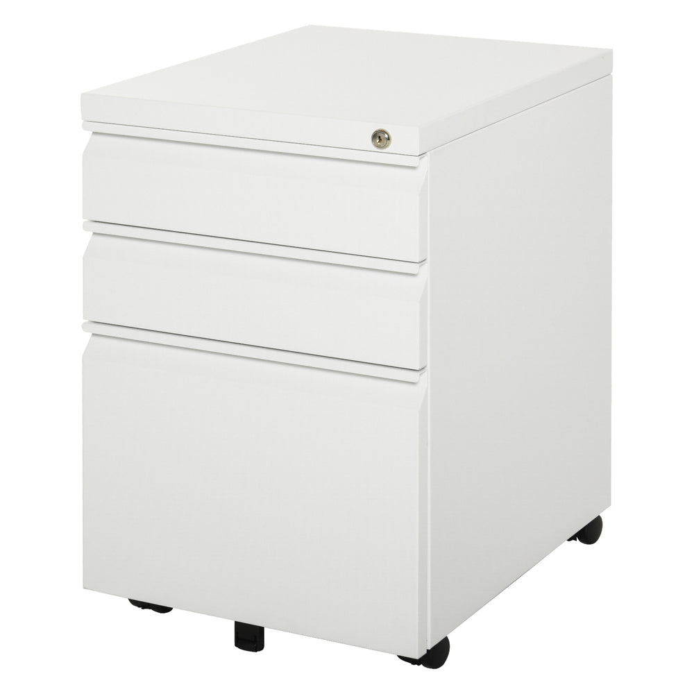 Lockable mobile office container with 3 drawers, white