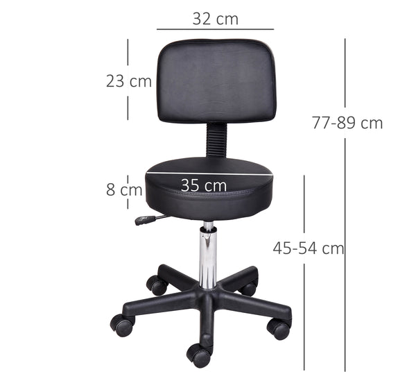 Rollhocker mit Lehne Arbeitshocker Kosmetikhocker schwarz