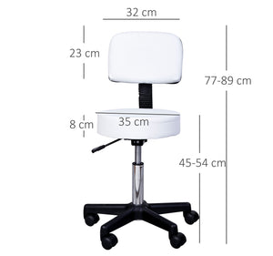 Rollhocker mit Lehne Arbeitshocker Kosmetikhocker weiss