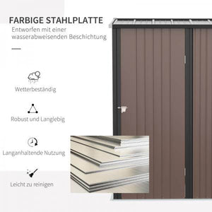 Gerätehaus mit Pultdach 1,34 m² Metall Gartenhaus Geräteschuppen verzinkter Stahl Braun