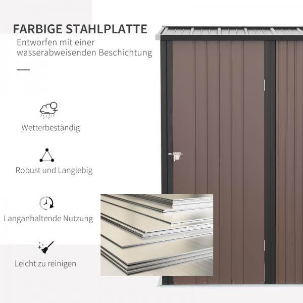 Gerätehaus mit Pultdach 1,34 m² Metall Gartenhaus Geräteschuppen verzinkter Stahl Braun