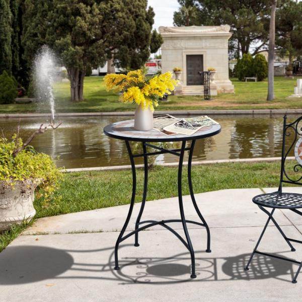 Gartentisch Balkontisch Mosaiktisch Seviertisch rund Stahl + Keramik