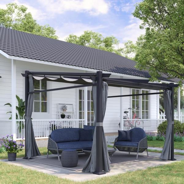 Pavillon Pergola, inklusive Befestigungsmaterial, ausziehbares Dach, Dunkelgrau