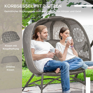 Gartenstuhl für 2 Personen, klappbar, grosses Sitzkissen, Stahlrahmen, Farbe: Sand