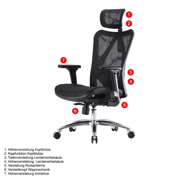 SIHOO Bürostuhl ergonomisch verstellbare Armlehne 150kg belastbar