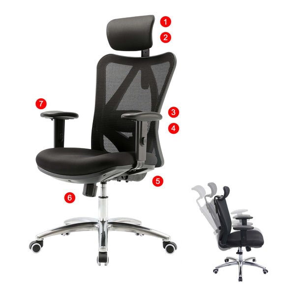 SIHOO Bürostuhl ergonomisch verstellbare Lordosenstütze 150kg belastbar