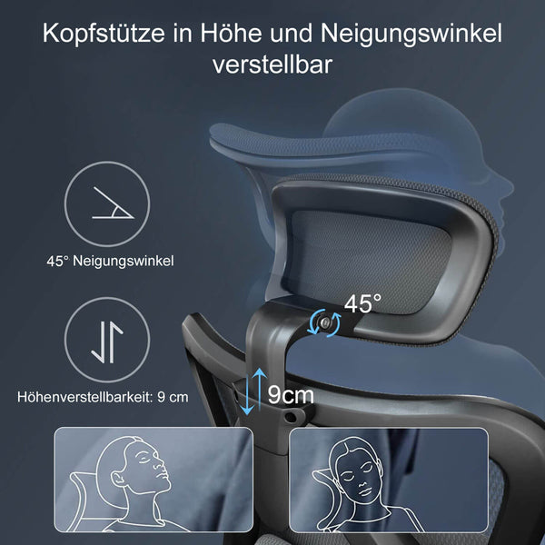 SIHOO Bürostuhl ergonomisch verstellbare Lordosenstütze 150kg belastbar