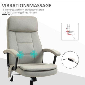 Bürostuhl höhenverstellbarer mit Massagefunktion, ergonomischer Drehstuhl Leinen-Gefühl Beige