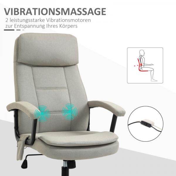 Bürostuhl höhenverstellbarer mit Massagefunktion, ergonomischer Drehstuhl Leinen-Gefühl Beige