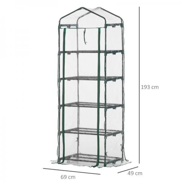 Foliengewächshaus Mini-Gewächshaus mit 5 Regale Aufzucht Treibhaus Transparent+Grün Stahl Kunststoff