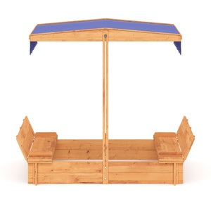 Sandkasten mit Schwenkdach und Sitzbänken