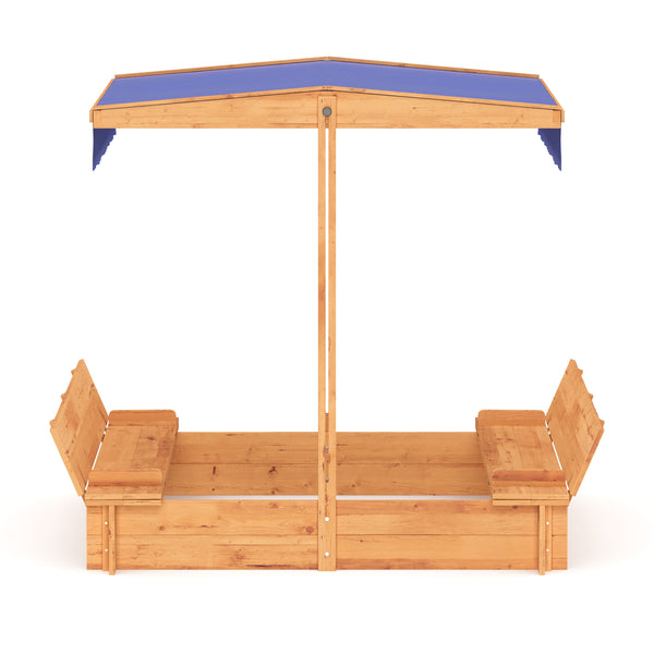 Sandkasten mit Schwenkdach und Sitzbänken