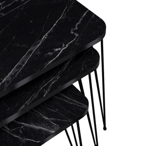 Tavolini impilabili Rudkobing, set da 3, effetto marmo nero