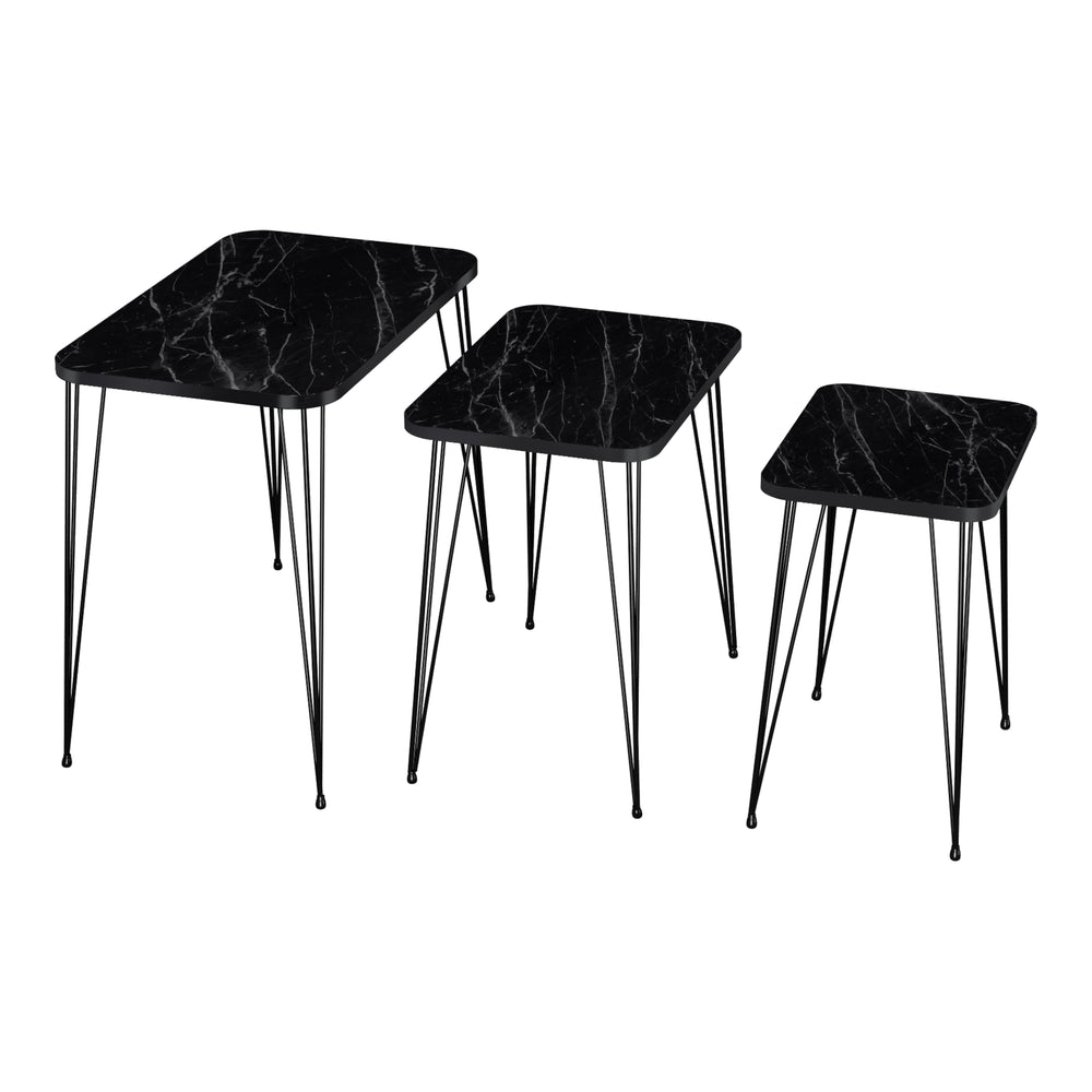 Satztisch Rudkobing 3er Set schwarze Marmoroptik