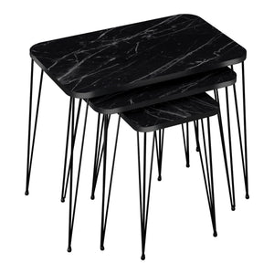 Tavolini impilabili Rudkobing, set da 3, effetto marmo nero