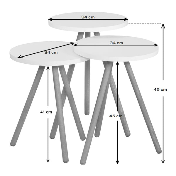 Ensemble de 3 tables d'appoint Hjørring, rondes, 49 x Ø 34 cm, aspect bois