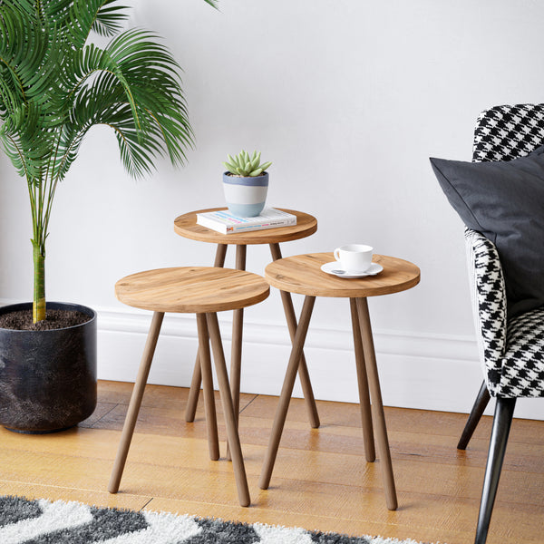 Ensemble de 3 tables d'appoint Hjørring, rondes, 49 x Ø 34 cm, aspect bois