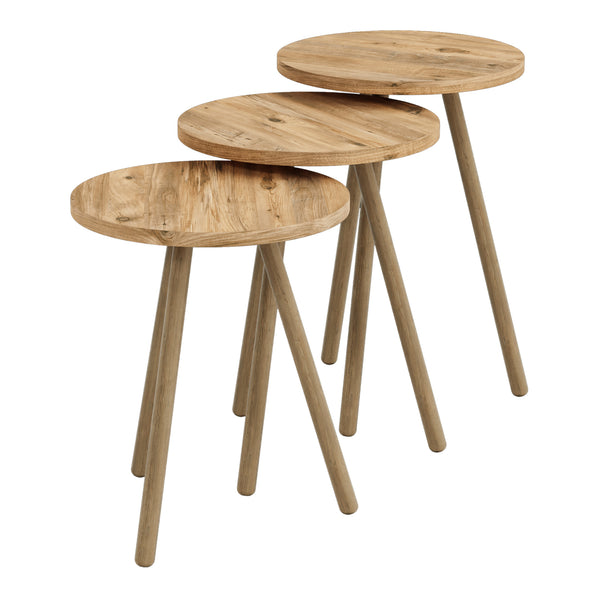 Ensemble de 3 tables d'appoint Hjørring, rondes, 49 x Ø 34 cm, aspect bois