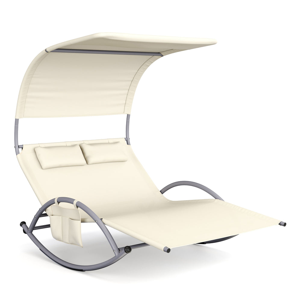 Lettino prendisole per 2 persone con baldacchino, beige