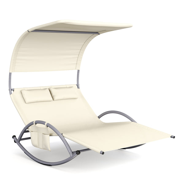 Sonnenliege 2 Personen mit Dach beige