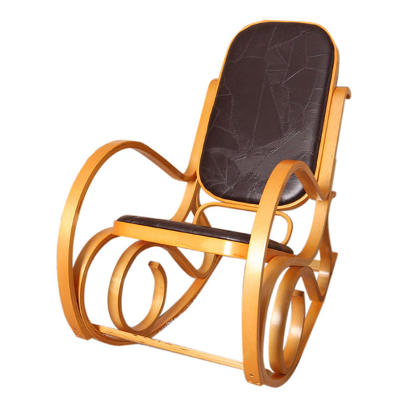 Schaukelstuhl Holz ~ Eiche Patchworkleder braun