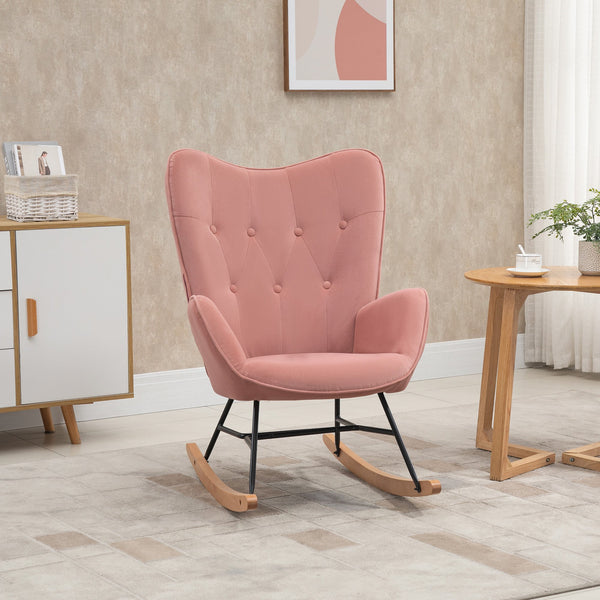 Sedia a dondolo Nordtraum con guide in legno, rosa