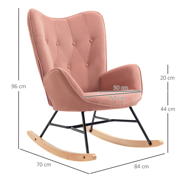Sedia a dondolo Nordtraum con guide in legno, rosa