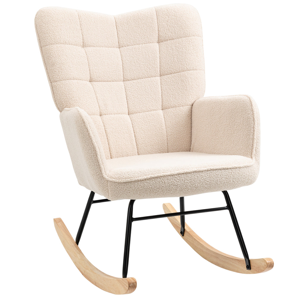 Sedia a dondolo, reclinabile, pile berbero, beige, 71x92x101cm