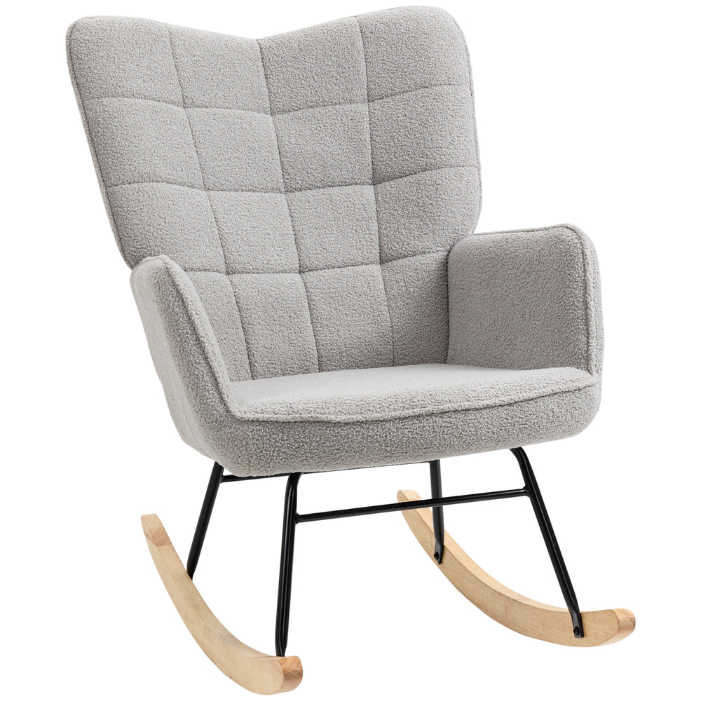 Sedia a dondolo, reclinabile, pile berbero, grigio chiaro, 71x92x101cm