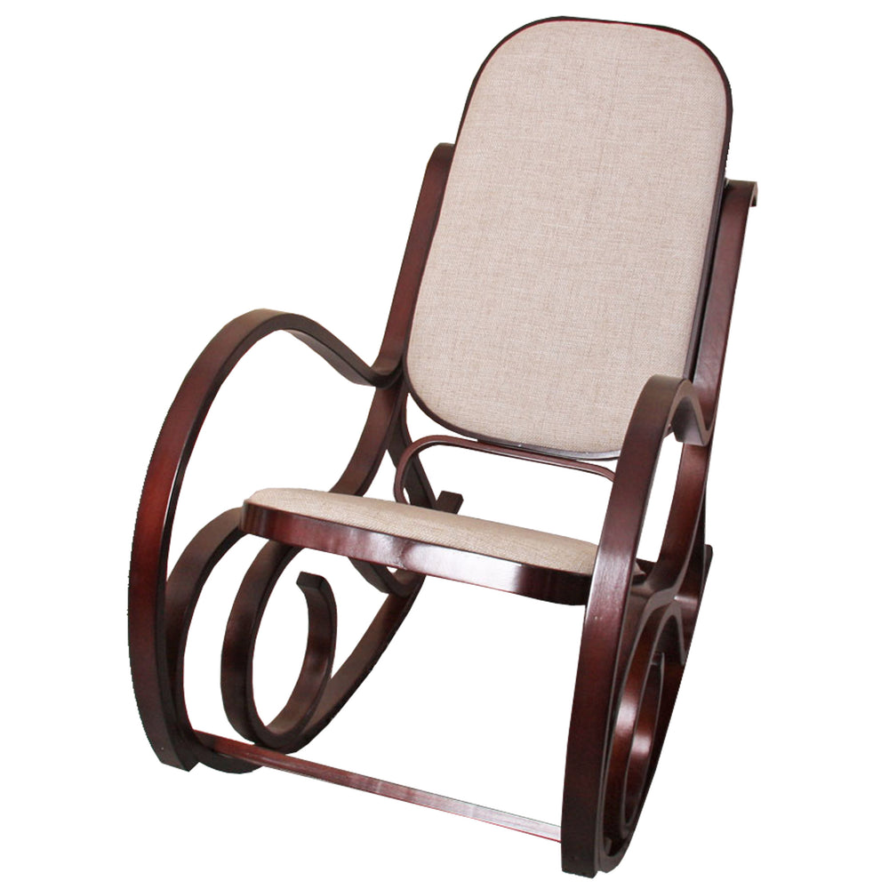 Schaukelstuhl aus Holz ~ Walnuss Stoff beige