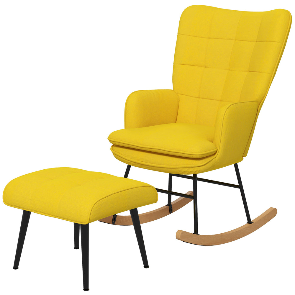 Sedia a dondolo con poggiapiedi, effetto lino, beige