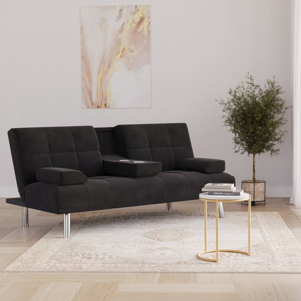 Schlafsofa POLLY mit Getränkehalter schwarz