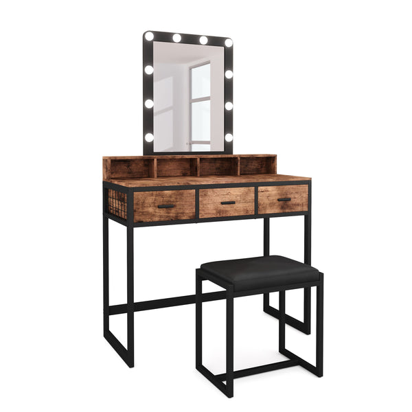 Dressing table with light FRANCESCA black/brown
