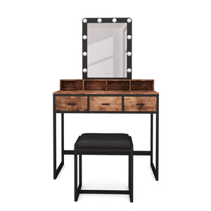 Dressing table with light FRANCESCA black/brown