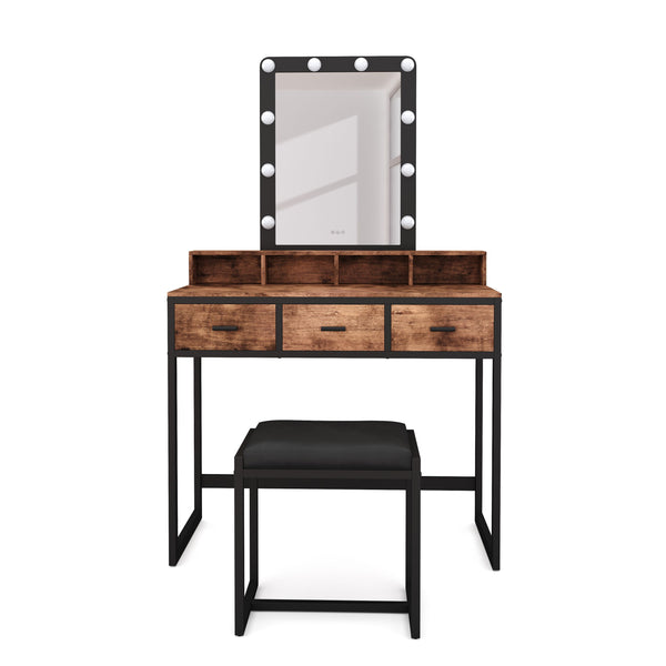 Dressing table with light FRANCESCA black/brown