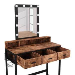 Dressing table with light FRANCESCA black/brown