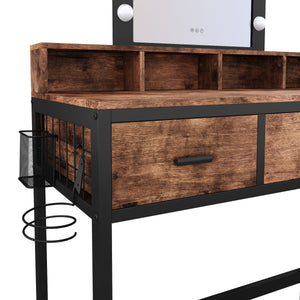 Dressing table with light FRANCESCA black/brown