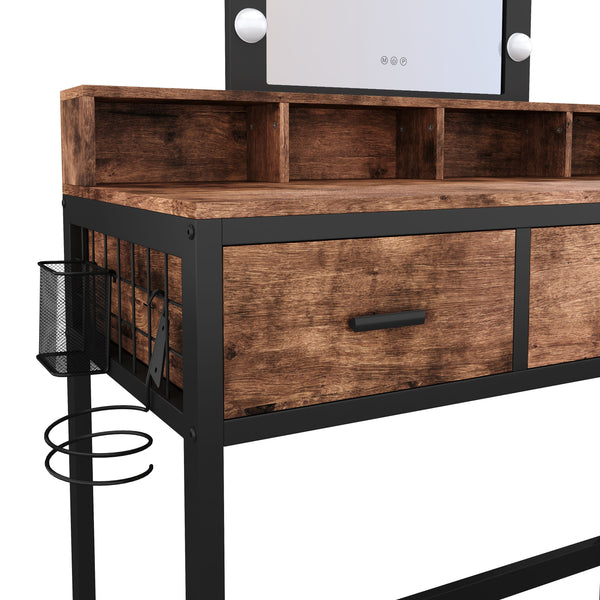 Dressing table with light FRANCESCA black/brown