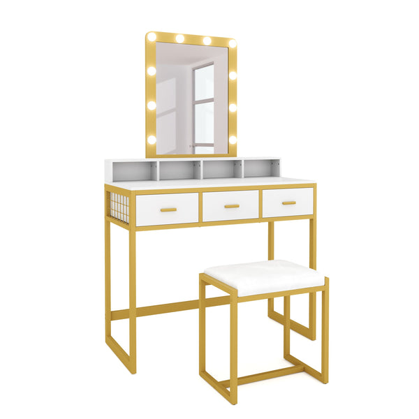 Dressing table with light FRANCESCA white/gold