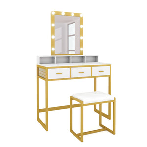 Dressing table with light FRANCESCA white/gold