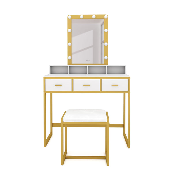 Dressing table with light FRANCESCA white/gold