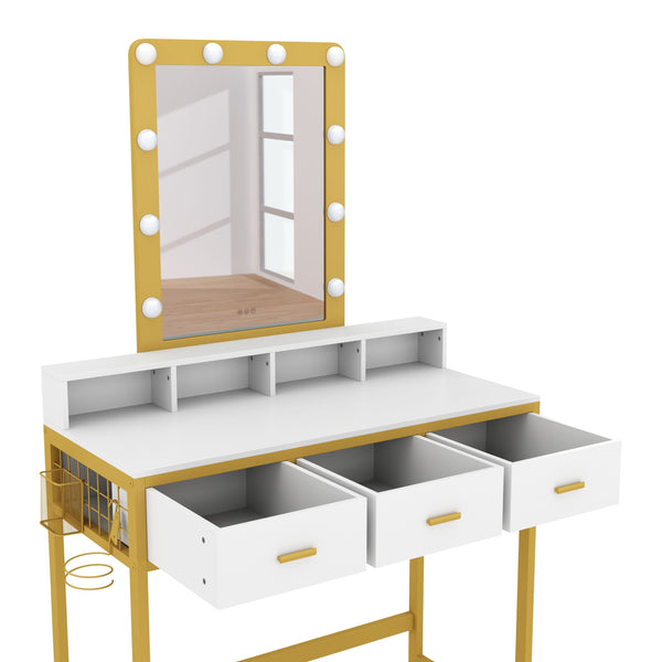 Dressing table with light FRANCESCA white/gold