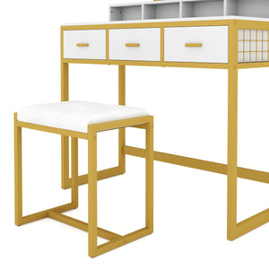 Dressing table with light FRANCESCA white/gold