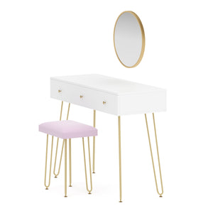 Dressing table with stool and mirror APHRODITE 100 x 40 cm white/gold/pink