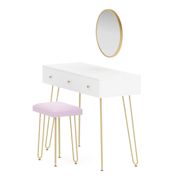 Dressing table with stool and mirror APHRODITE 100 x 40 cm white/gold/pink