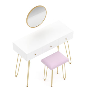 Dressing table with stool and mirror APHRODITE 100 x 40 cm white/gold/pink