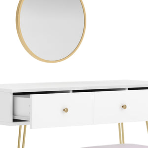 Dressing table with stool and mirror APHRODITE 100 x 40 cm white/gold/pink
