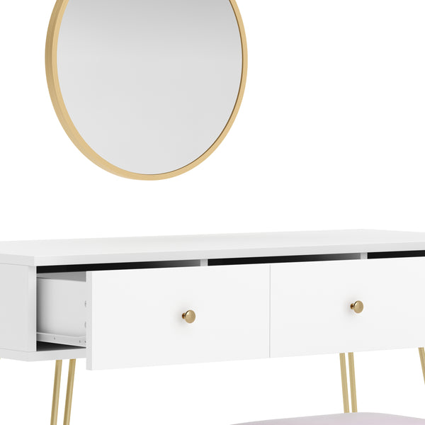 Dressing table with stool and mirror APHRODITE 100 x 40 cm white/gold/pink