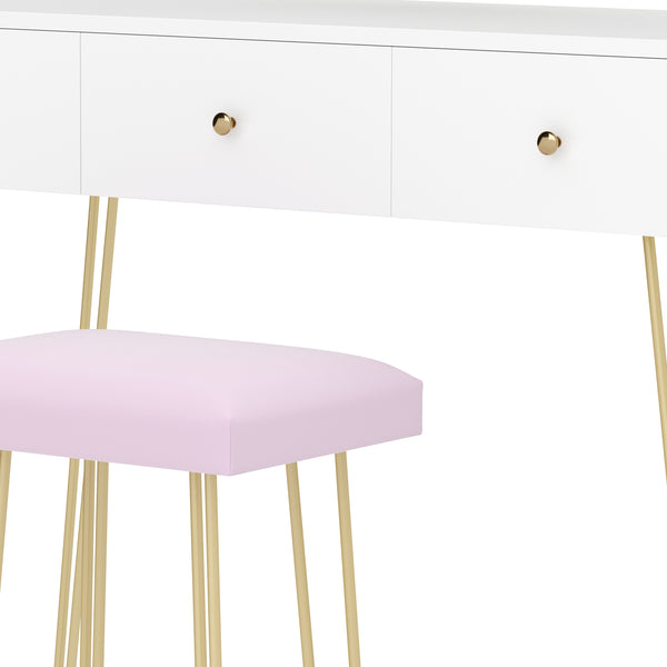 Dressing table with stool and mirror APHRODITE 100 x 40 cm white/gold/pink