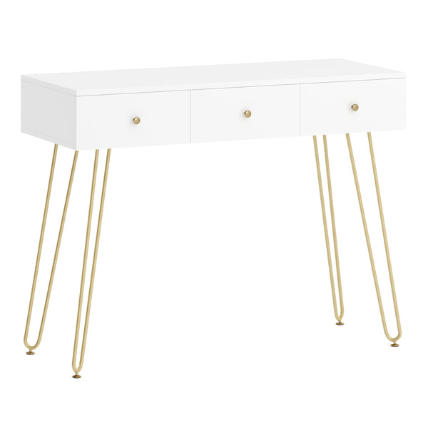 Dressing table with stool and mirror APHRODITE 100 x 40 cm white/gold/pink